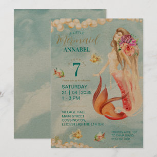 Invitation Vintage sentiment Mermaid Party Kraft