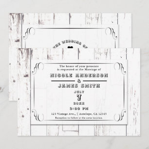 Invitation Vintage Shabby Chic Swirl Blanc Barre Mariage