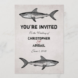 Invitation Vintage Shark Couple Destination Plage Mariage
