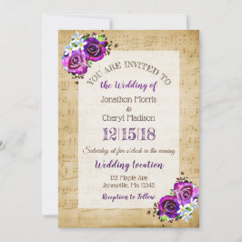 Invitation Vintage Sheet Music Purple Rose Mariage
