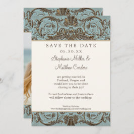 Invitation Vintage Shell Scroll Baroque Blue Enregistrer la d