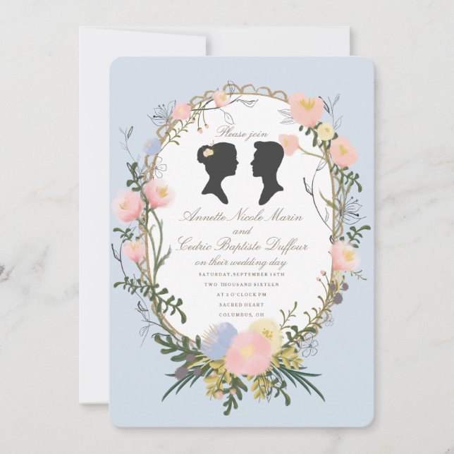 Invitation Vintage Silhouette Ressort Mariage Floral (Devant)