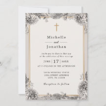 Vintage simple Floral Christian Cross Mariage
