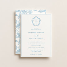 Vintage Sky Blue Crest Monogramme Mariage