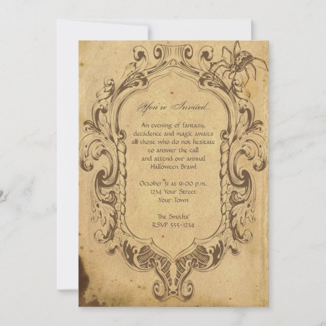 Invitation Vintage Spider Frame Halloween Party (Devant)