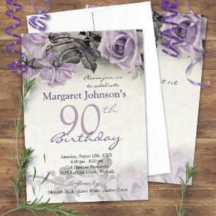 Invitation Vintage Sterling Silver Purple Rose 90e anniversai