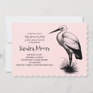 Invitation Vintage Stork Baby shower rose bébé fille