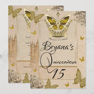 Invitation Vintage Storybook Gold Butterfly Quinceañera