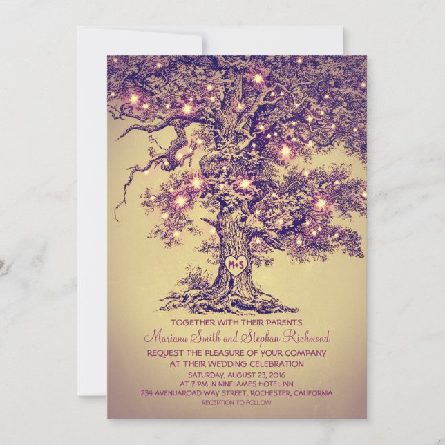 Invitation Vintage String Lights Tree Rustic Wedding Invite (Devant)