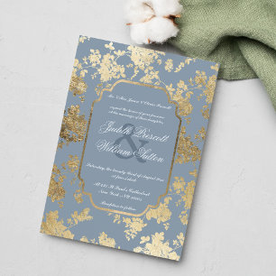 Invitation Vintage Style bleu bleu doré Mariage Floral