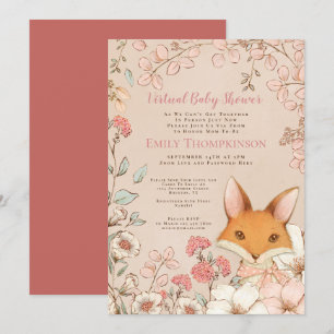 Invitation Vintage Style Cute Fox Florals Baby shower virtuel