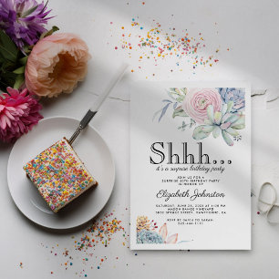 Invitation Vintage Succulente Florale Surprise fête d'anniver