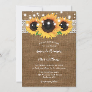 Invitation Vintage Sunflower Burlap Dentelle mariage Invitati