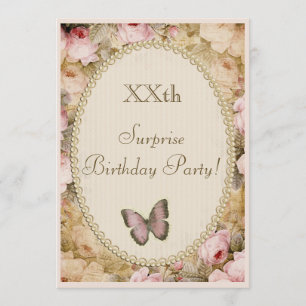 Invitation Vintage Surprise Birthday Rose Butterfly, Musique