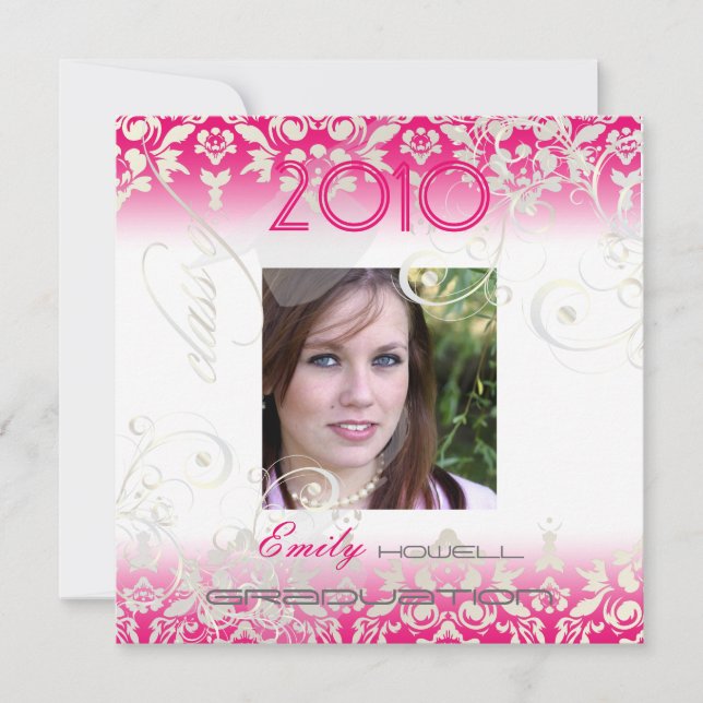 Invitation Vintage/Swirls/Damask/Graduations, personnalisable (Devant)