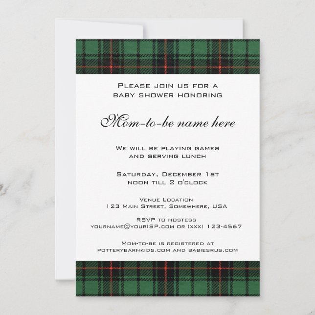 Invitation Vintage Tartan, Davidson Baby shower moderne (Devant)
