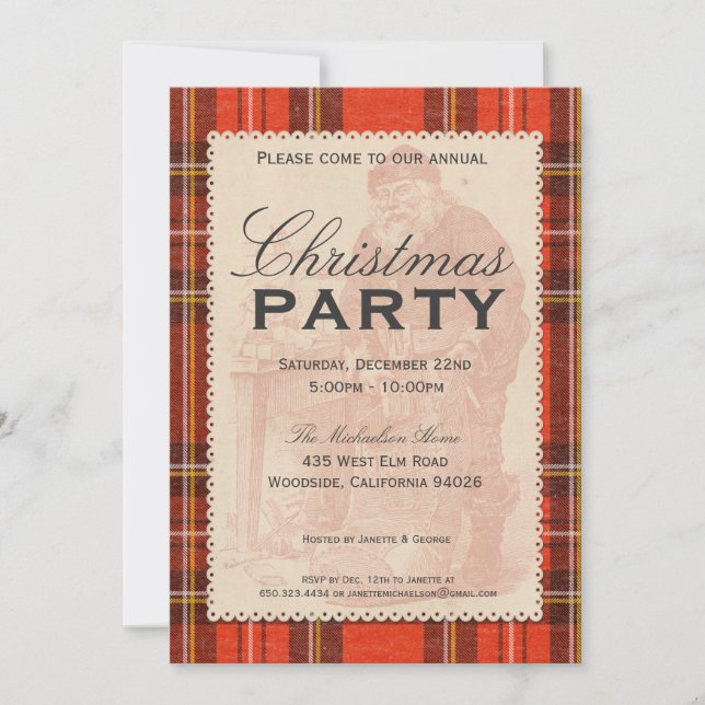 Invitation Vintage Tartan Holiday Party (Devant)