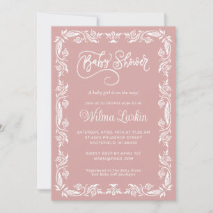 Invitation Vintage Timeless Floral Frame Baby shower bleu