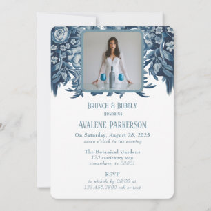 Invitation Vintage Toile Floral Brunch et Bubbly