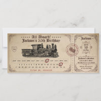 Vintage Train Ticket Birthday Invite
