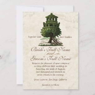 Invitation Vintage Tree House Amusant Parchemin ancien Mariag