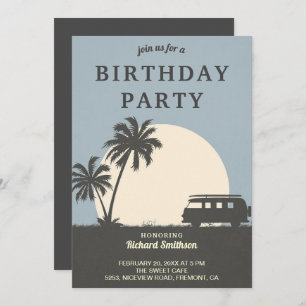 Invitation Vintage Tropical Van Beach Thème Anniversaire