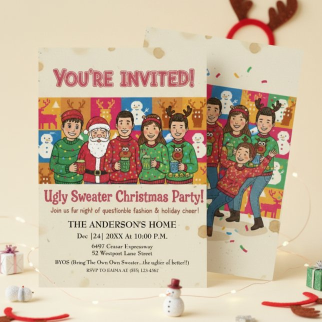 Invitation Vintage Ugly Sweater Christmas Party Casual  (Créateur téléchargé)