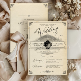 Invitation Vintage Victorian Old Money Elegant Black Wedding