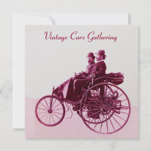 Invitation ViNTAGE VOITURES RASSEMBLEMENT, or violet rouge
