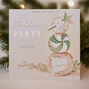 Invitation Vintage Watercolor Candy Snowman fête de Noël