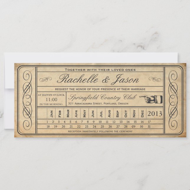 Invitation Vintage Wedding Ticket II Punchout (Devant)