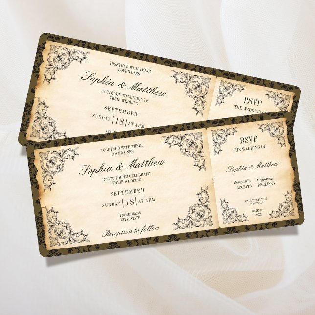 Invitation Vintage Wedding Ticket RSVP Baroque (Vintage Wedding Ticket RSVP Baroque Invitation)