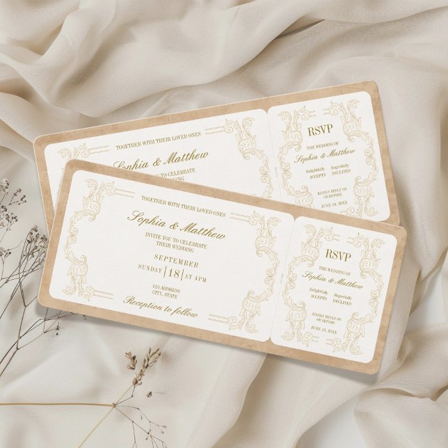 Invitation Vintage Wedding Ticket with RSVP  (Vintage Wedding Ticket with RSVP Invitation)