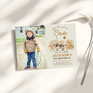 Invitation Vintage Western Cowboy Premier Rodéo Photo Anniver