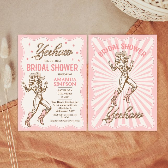 Invitation vintage Western Cowgirl Bridal Shower (Vintage Cowgirl Bridal Shower Invitation, Western Bridal Shower Invitation, Pink Brown, Rope Text, )