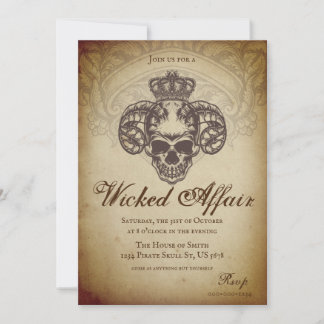 Invitation Vintage Wicked Affair Gothique Skull Halloween Par