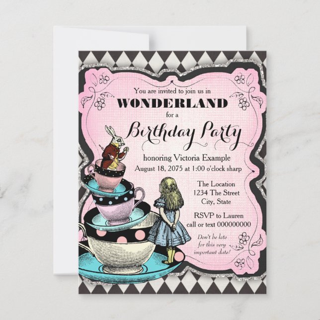 Invitation Vintage Wonderland fête d'anniversaire (Devant)