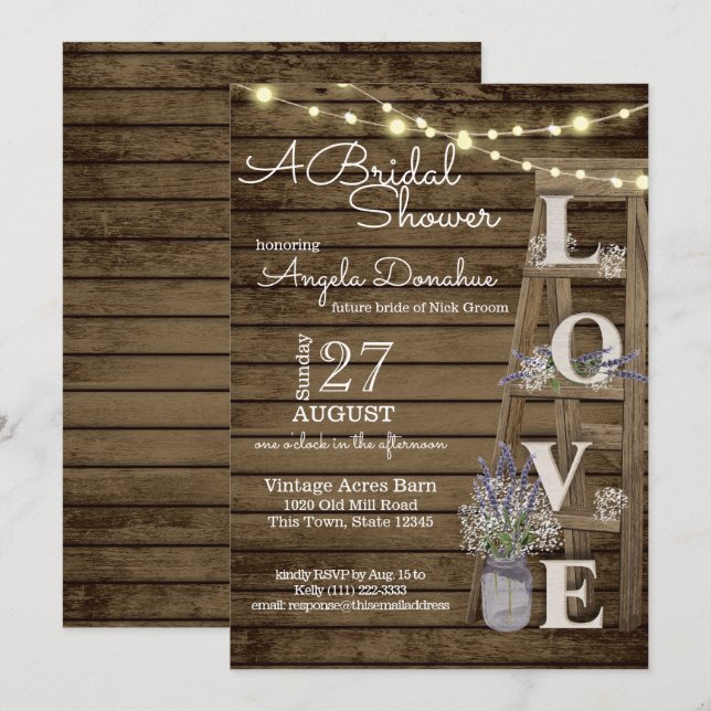 Invitation Vintage Wood Ladder (Devant / Derrière)