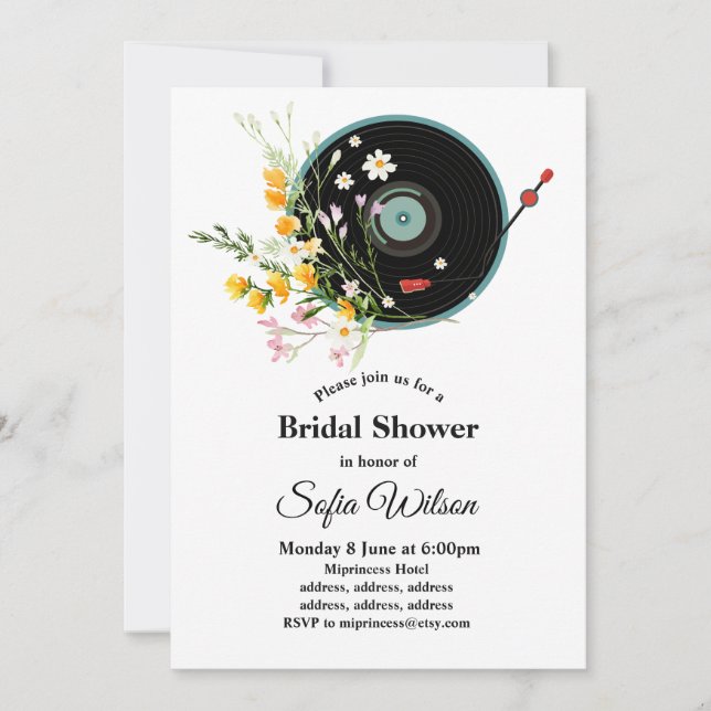 Invitation Vinyl Record, floral, Oldies Rustique, musique fém (Devant)