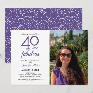 Invitation Violet 40 et Fabuleux appel photo d'anniversaire