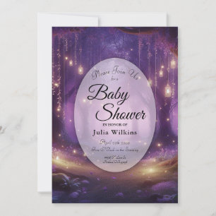 Invitation Violet à minuit Baby shower forestier enchanté