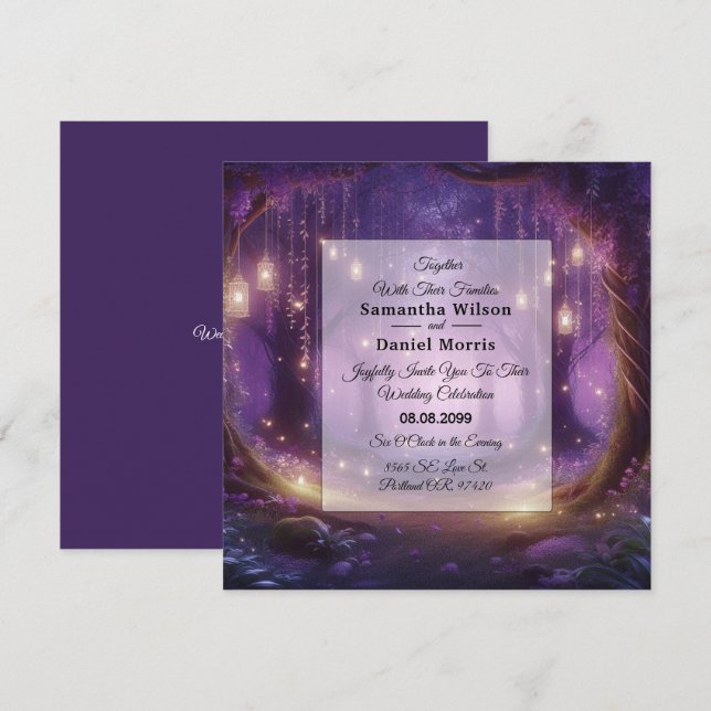 Invitation Violet à minuit Mariage de forêt enchantée (Devant / Derrière)