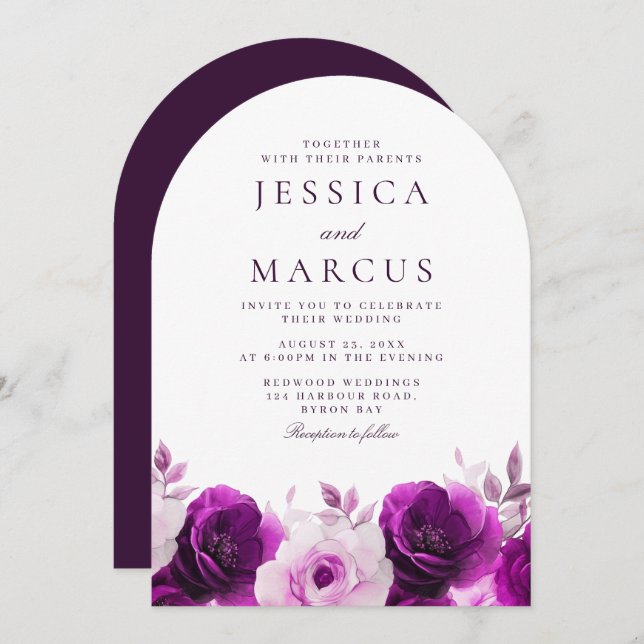 Invitation Violet Améthyste Violet Lilac Arch Mariage (Devant / Derrière)