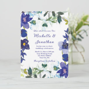Invitation Violet blanc Rustique Floral Mariage chrétien