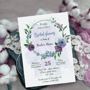 Invitation Violet bleu foncé fleurs verdure douche nuptiale