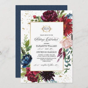 Invitation Violet   Bleu  Mariage d'aquarelle florale de Mars