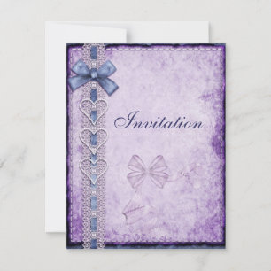 Invitation Violet Bleu Papier Antique Nœud
