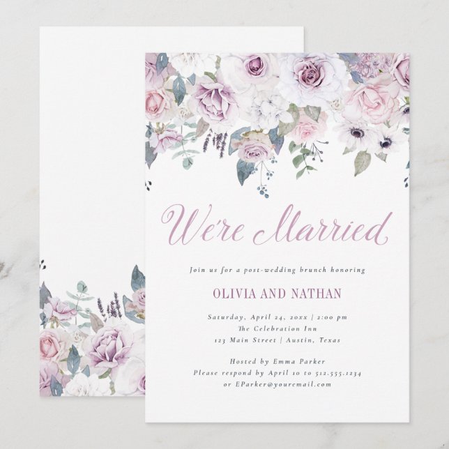 Invitation Violet Blush | Célébration Florale de Mariage Aprè (Devant / Derrière)
