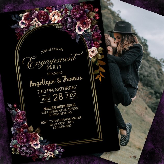 Invitation Violet Bourgogne Arc Floral Noir (Créateur téléchargé)
