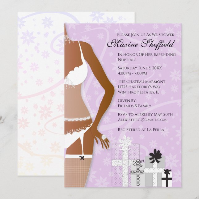 Invitation Violet de Fête des mariées de lingerie afro-améric (Devant / Derrière)